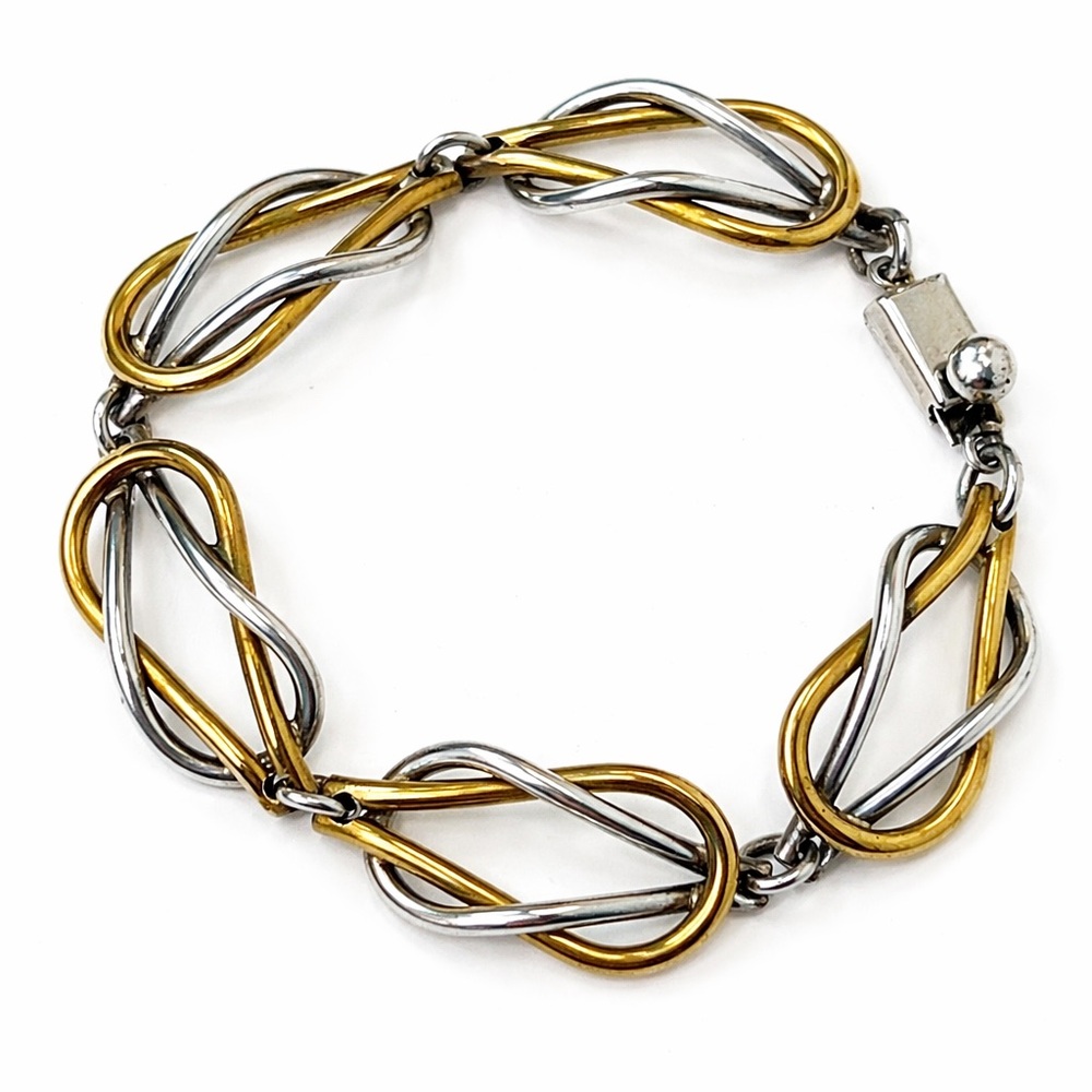 Taxco Mexico 925 Sterling Silver & Latón Infinity Link Bracelet Vintage 7”